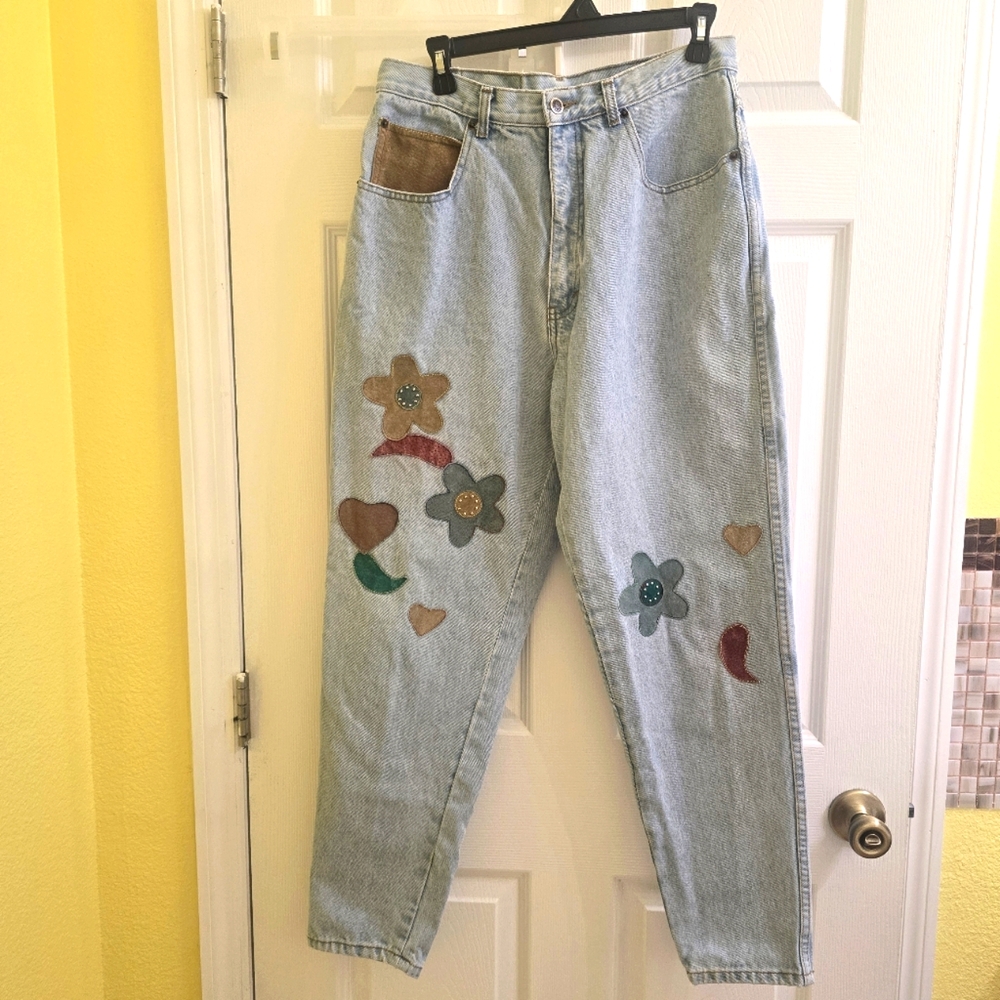 Seruchi Vintage Suede Patch Jeans 80's Size 16